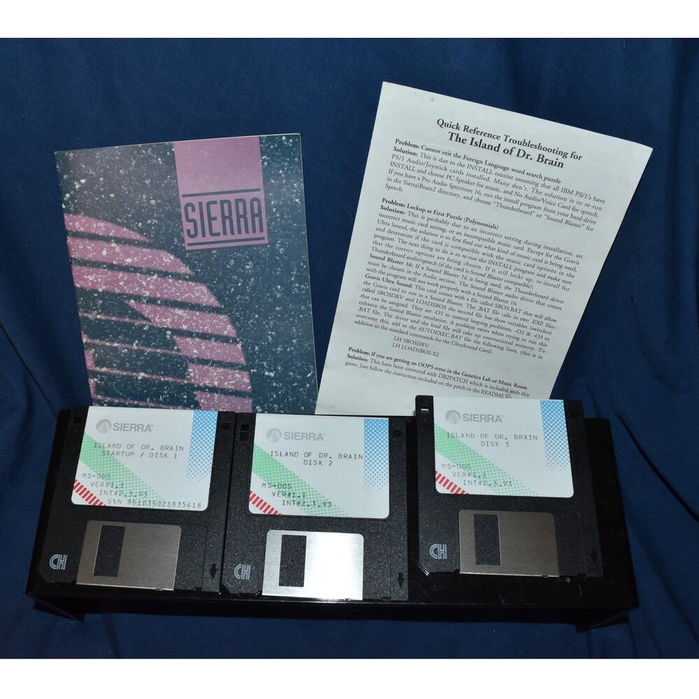 Island of Dr. Brain Disk 1-3 MS-DOS UNTESTED Sierra VINTAGE Game